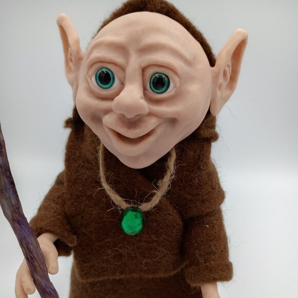 Handmade Forest Elf Wizard Figurine, Fantasy Clay Sculpture with Staff - Picture 2 of 9